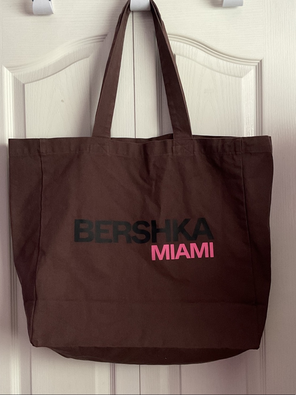 Bershka Brown Tote with Pink 'MIAMI' Print